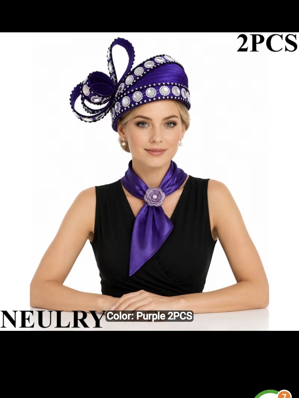 Purple Satin Scarf and Decorative Hat Set